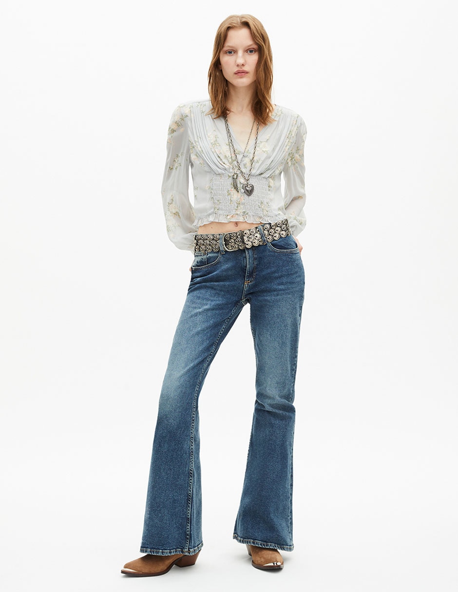 Jeans flare corte cintura para mujer 2