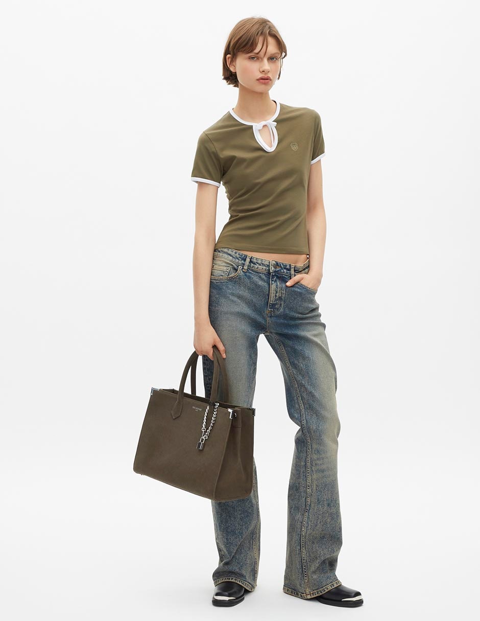 Playera manga corta The Kooples cuello con amarre para mujer 8