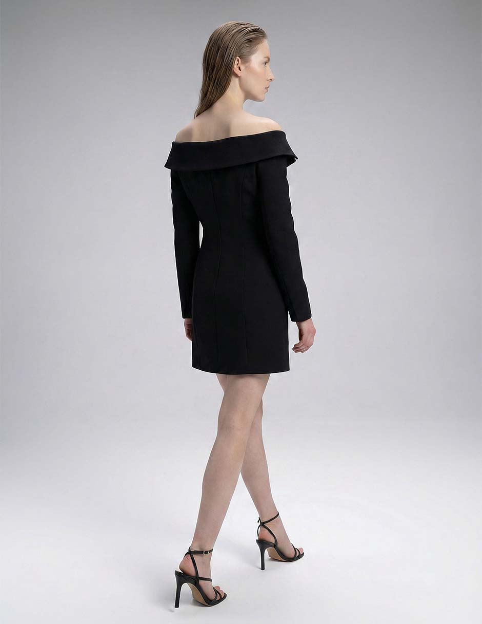 Vestido midi de fiesta escote Bardot 4