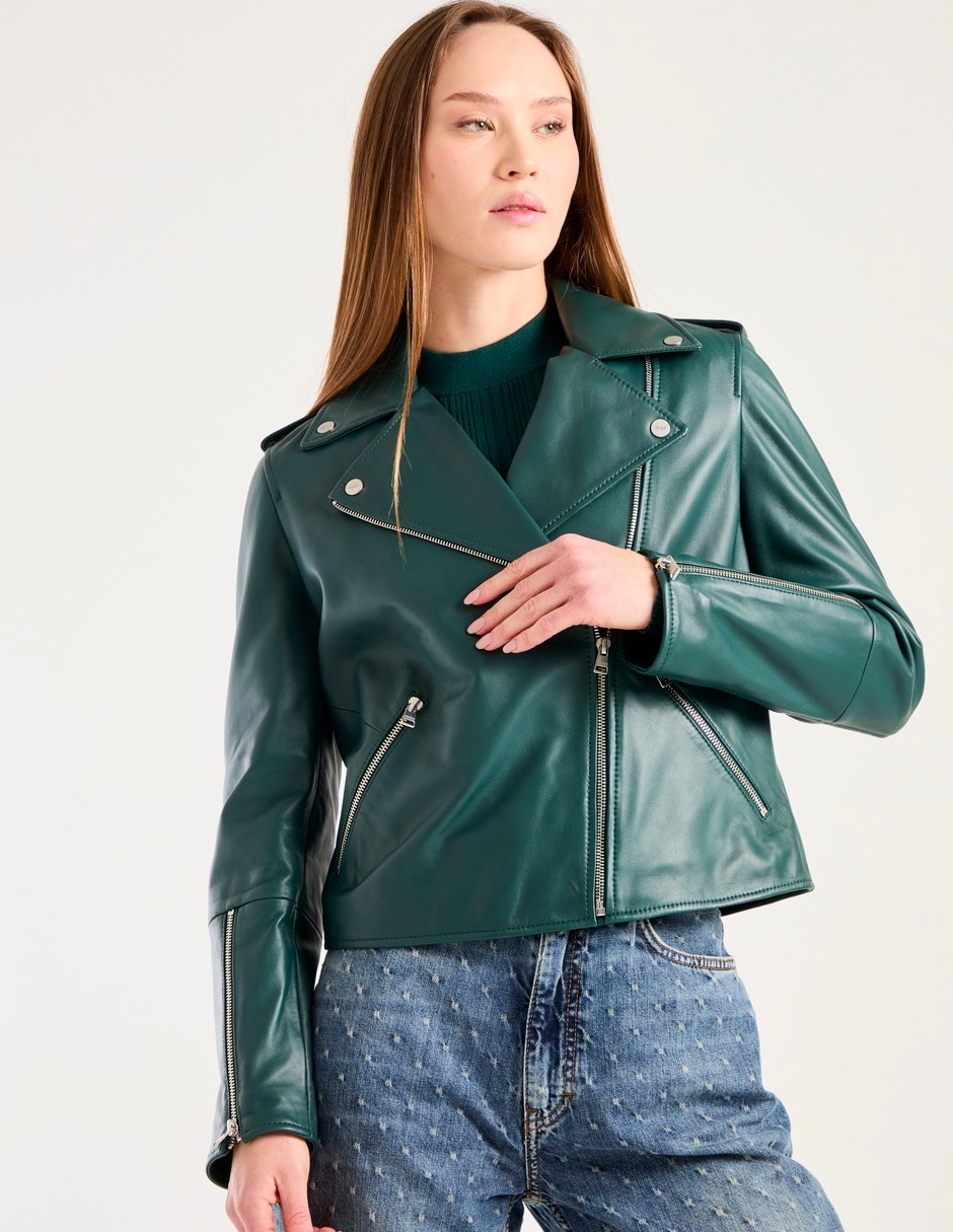 Chamarra para motociclista de piel para mujer Chamarra para motociclista de piel para mujer