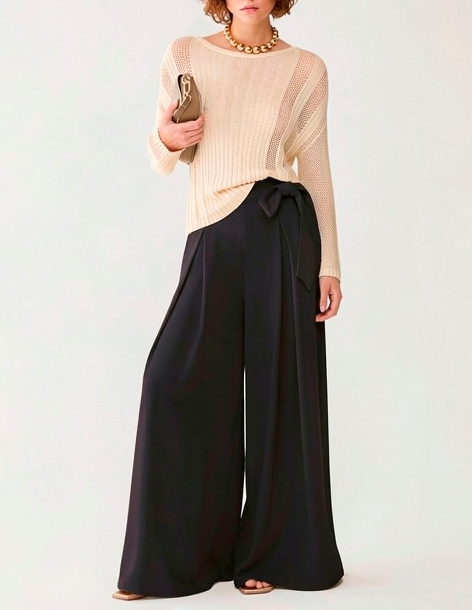 Pantalón plisado wide leg para mujer 1