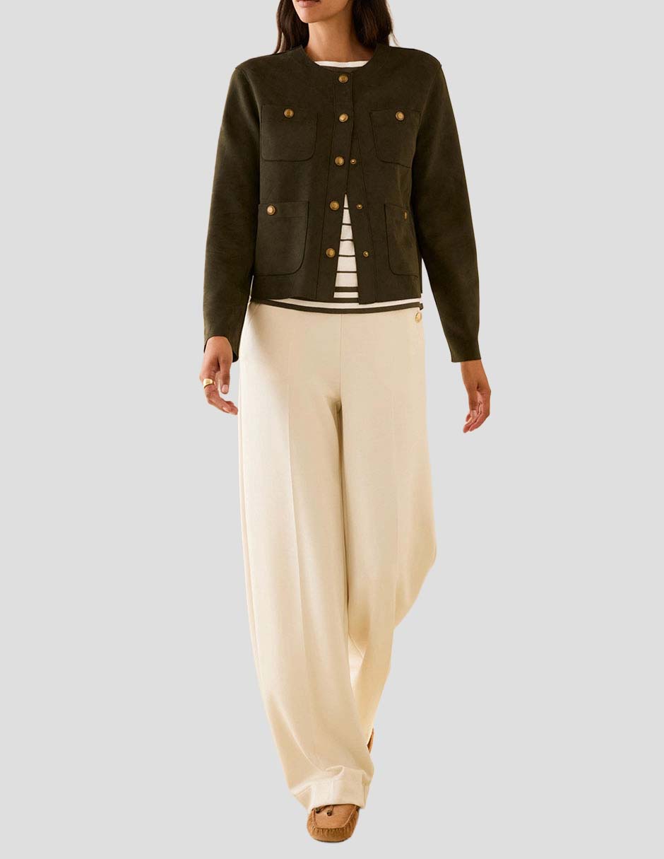 Pantalón plisado palazzo para mujer 8
