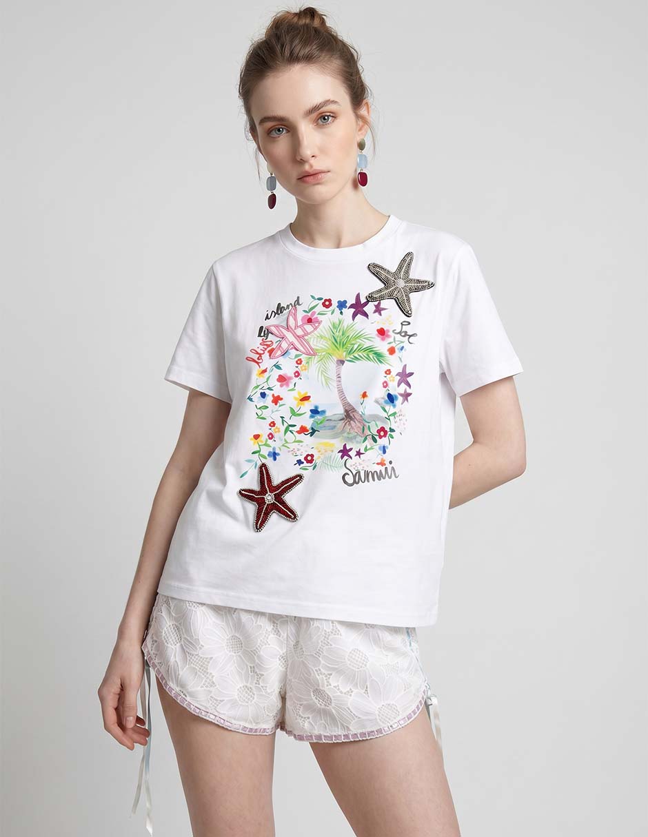 Playera manga corta cuello redondo para mujer