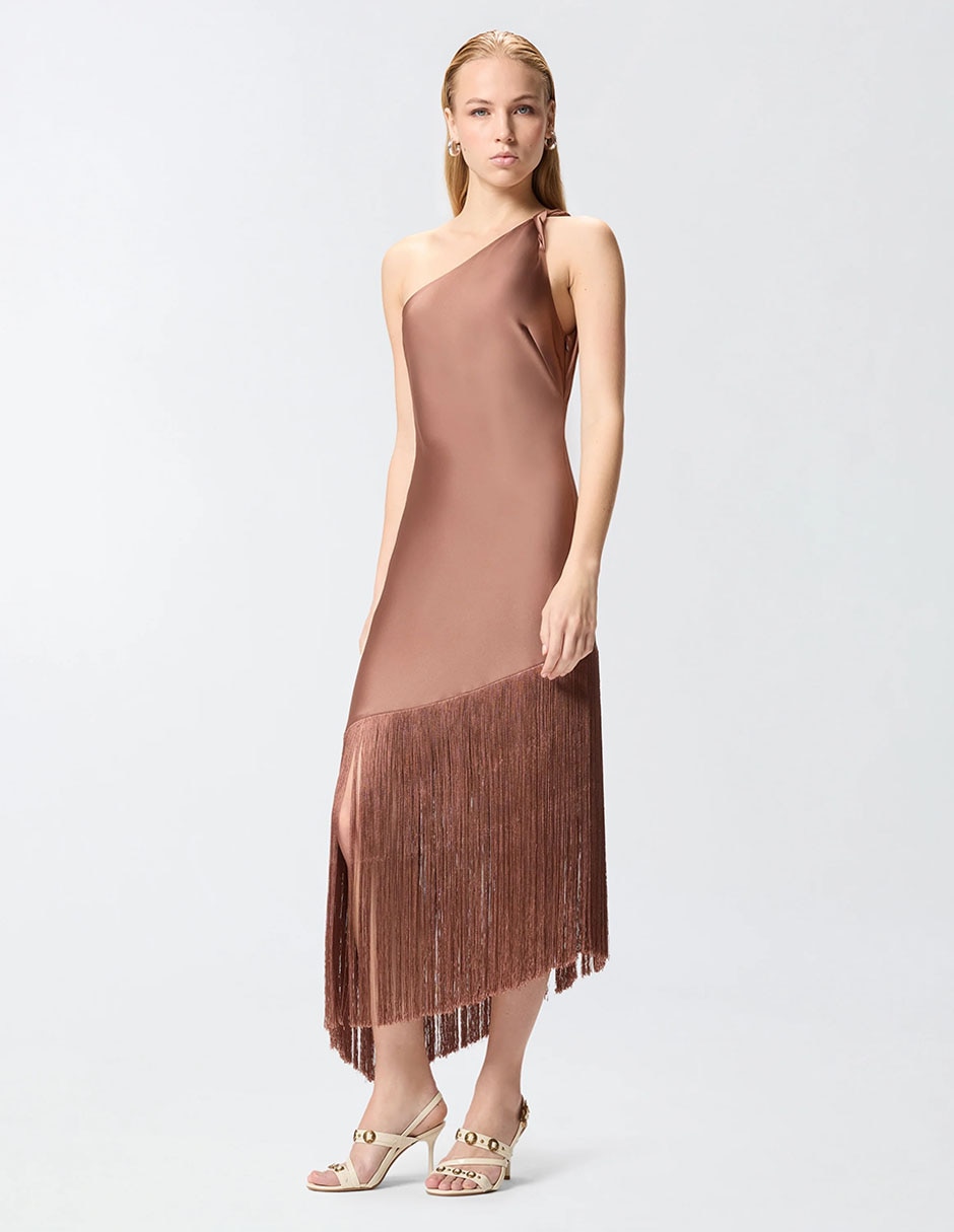 Vestido crop fiesta Pinko escote asimétrico