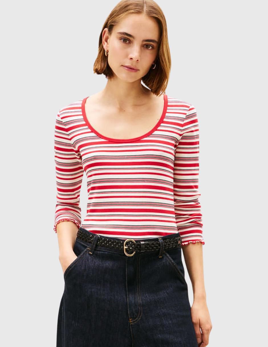 Playera manga larga cuello redondo mujer