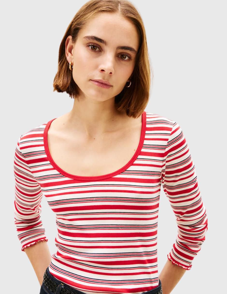 Playera manga larga cuello redondo mujer