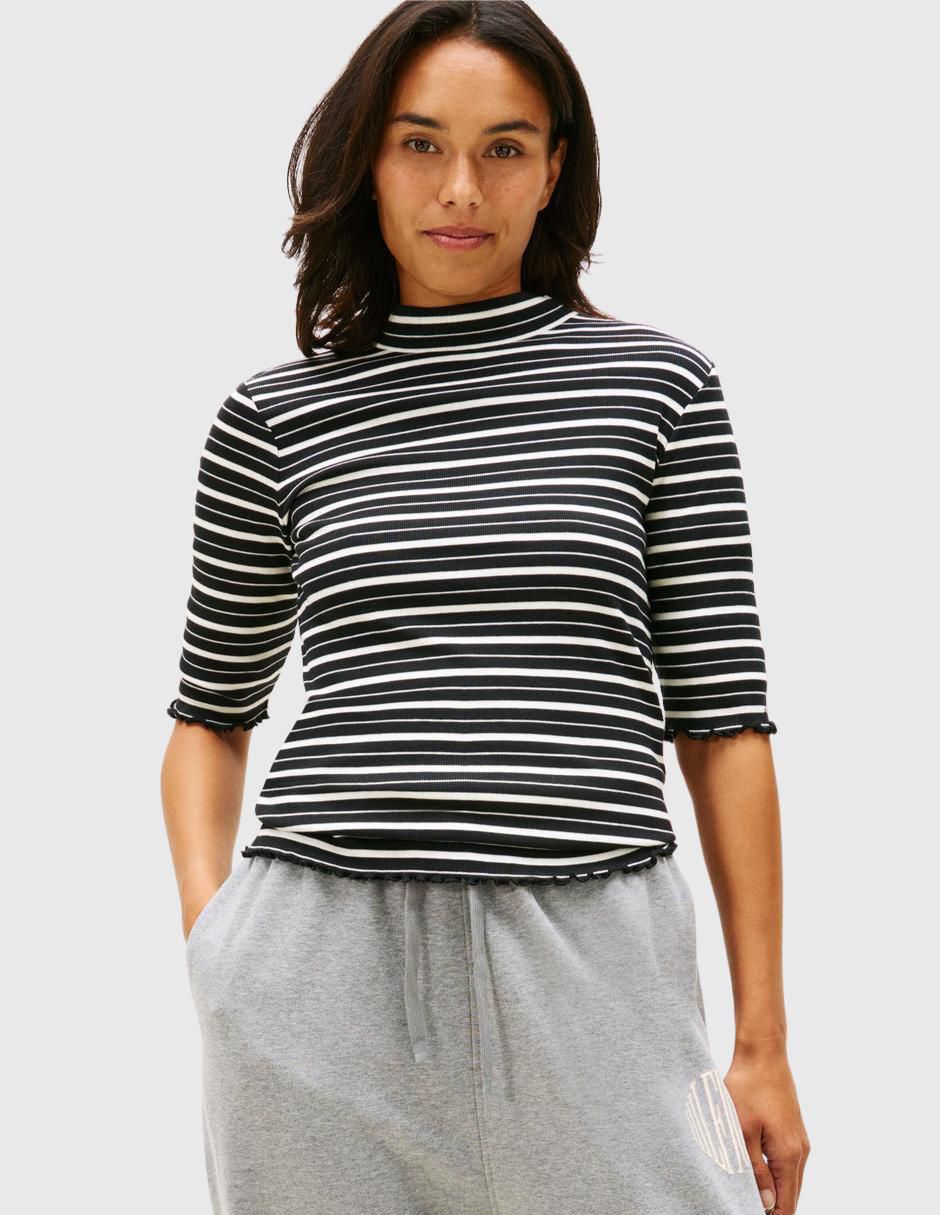 Playera manga al codo cuello redondo mujer