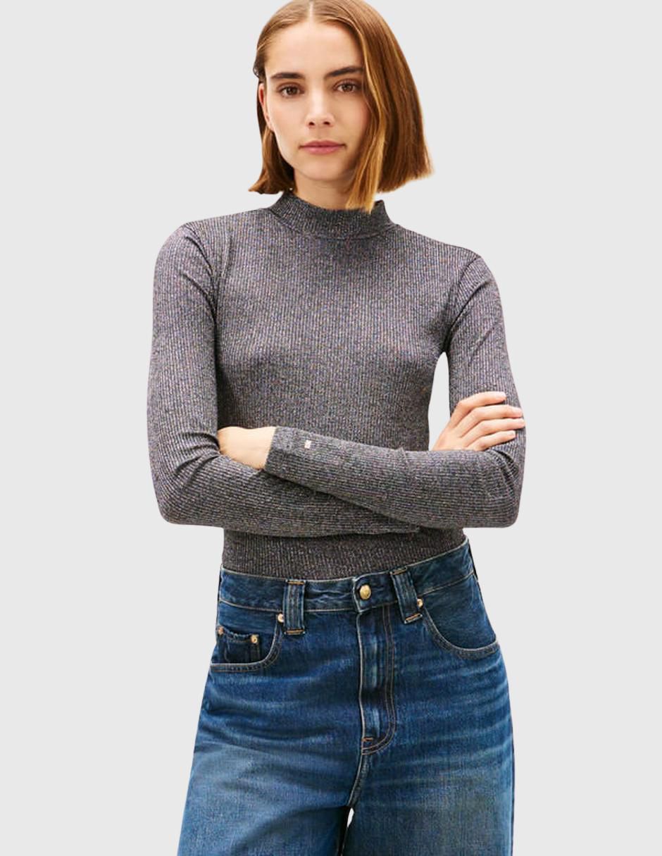 Playera manga larga cuello alto mujer
