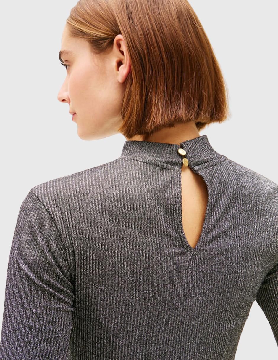 Playera manga larga cuello alto mujer