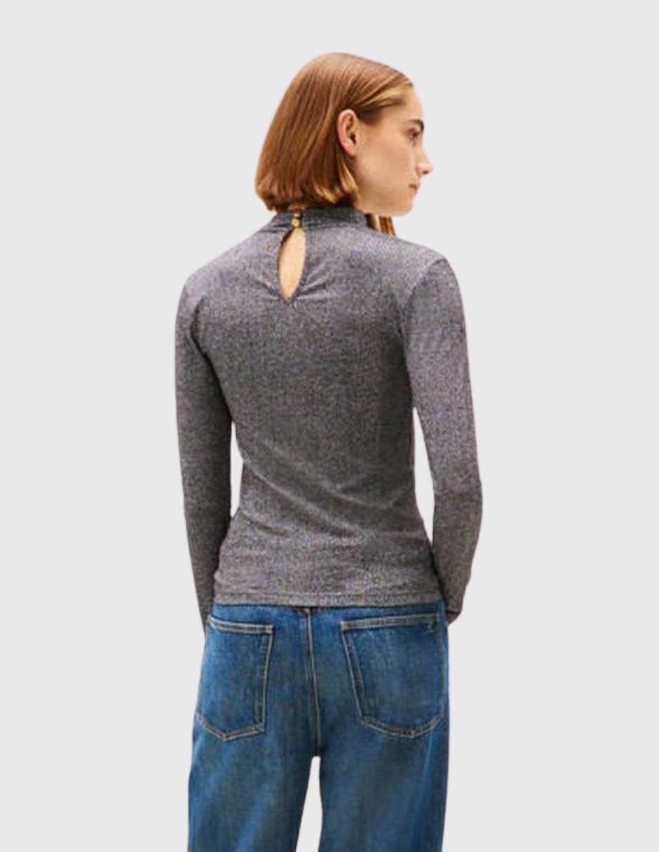Playera manga larga cuello alto mujer