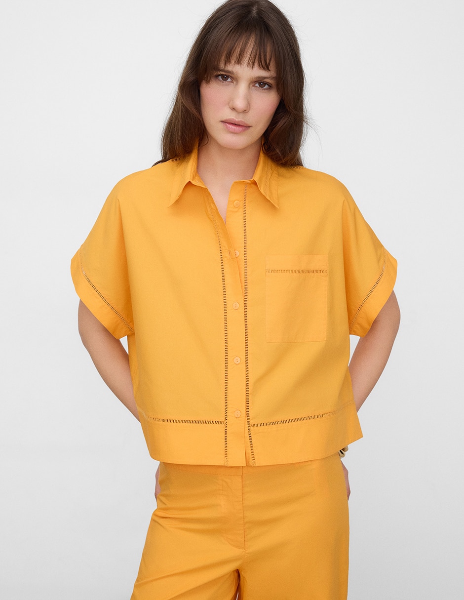 Camisa de algodón manga corta para mujer