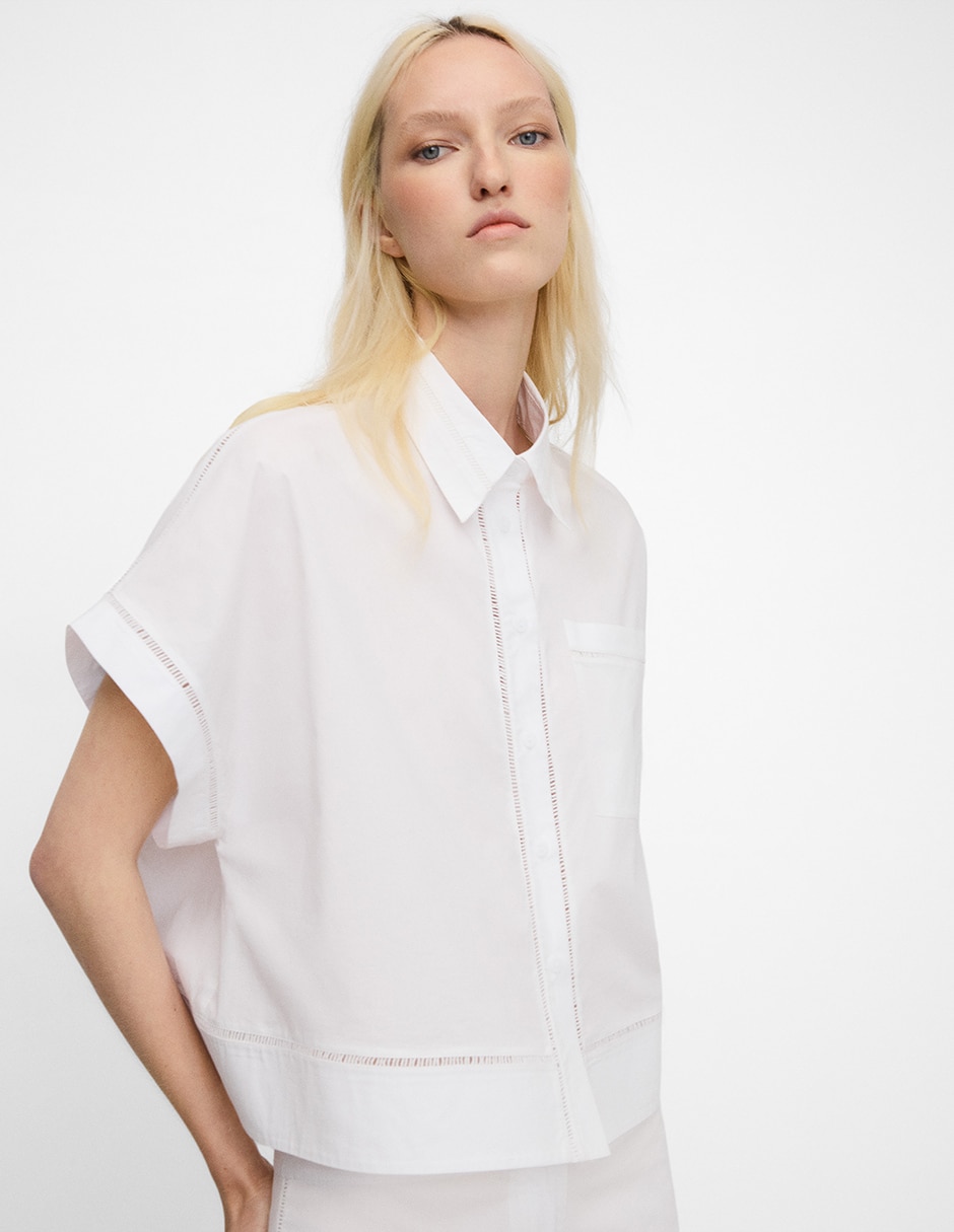 Camisa de algodón manga corta para mujer
