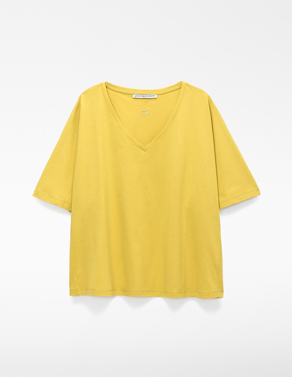 Playera manga al codo Adolfo Dominguez cuello v para mujer