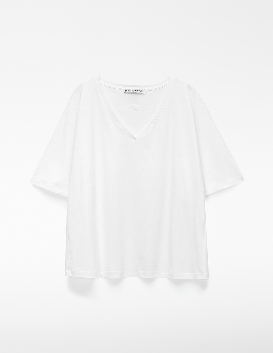 Playera manga al codo Adolfo Dominguez cuello v para mujer