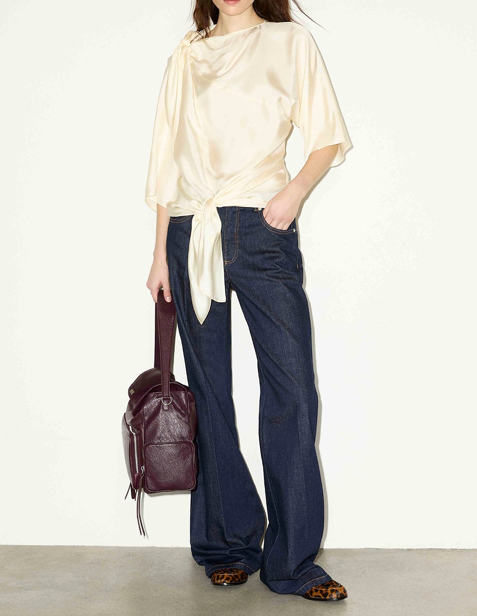 Jeans amplio corte cintura para mujer 4
