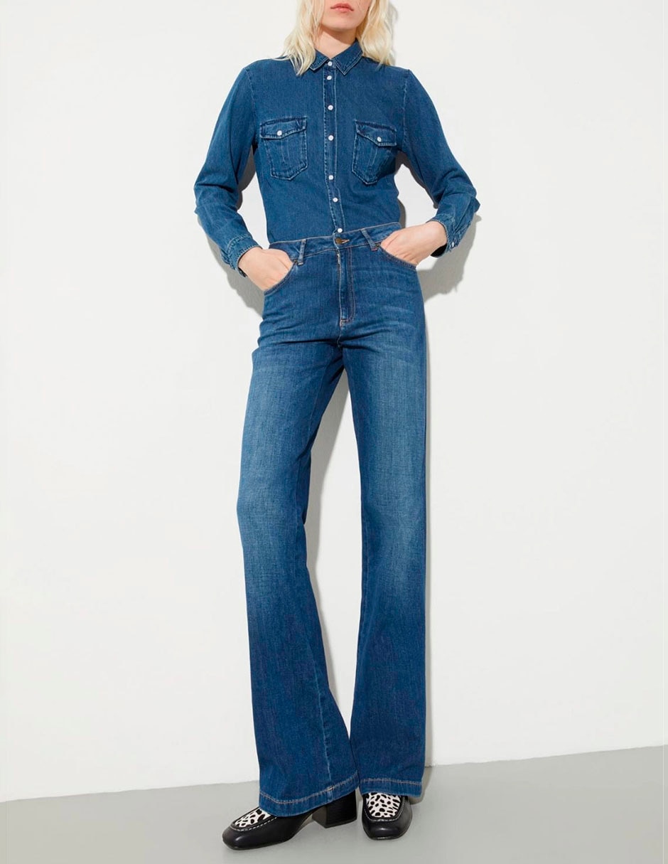Jeans wide leg corte cintura para mujer 5