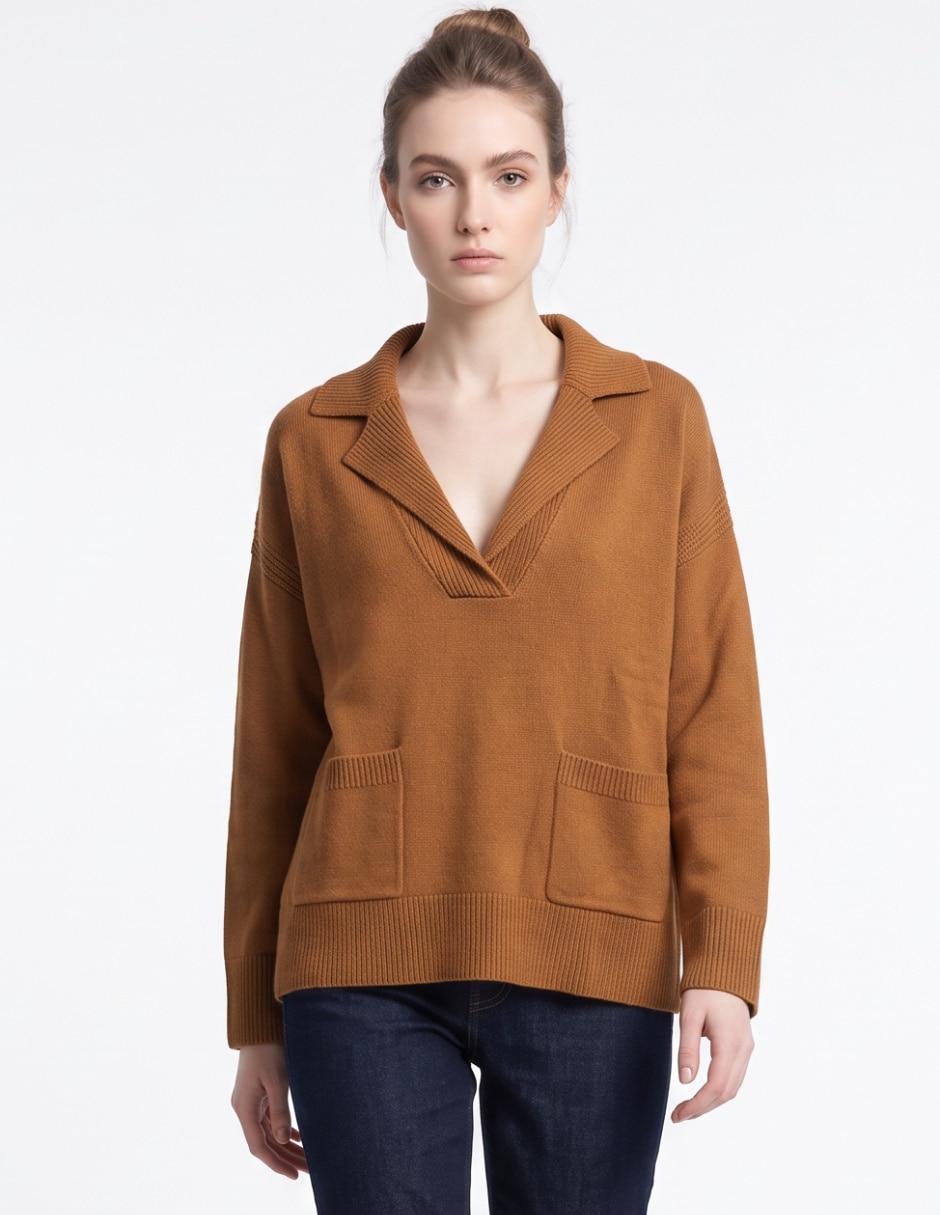Suéter cuello solapa para mujer