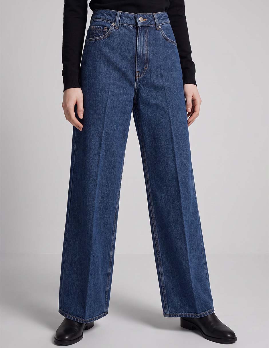 Jeans wide leg corte cintura alta para mujer