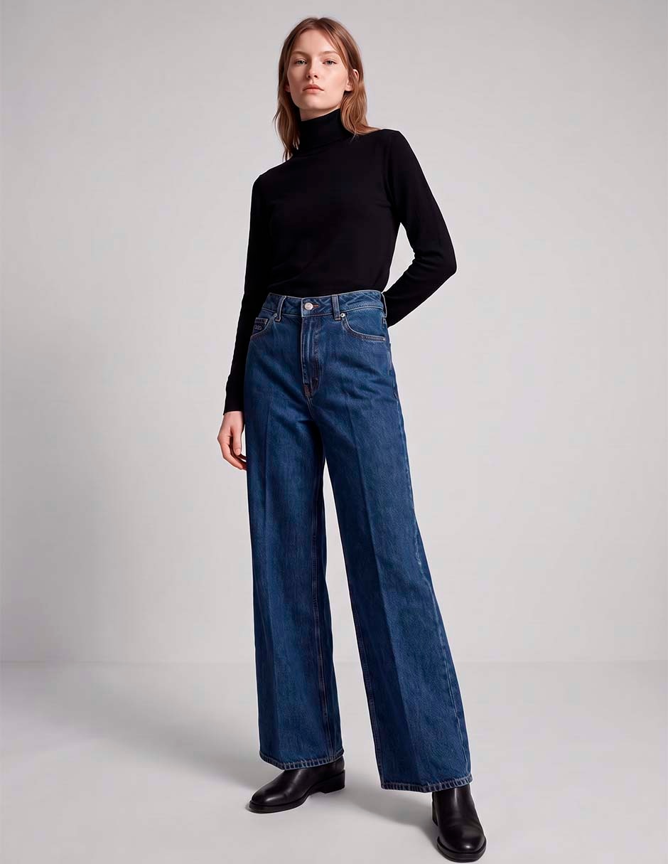 Jeans wide leg corte cintura alta para mujer 3