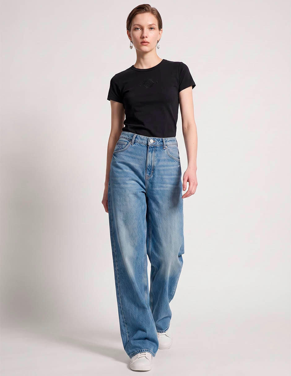 Jeans wide leg hugo corte cintura alta para mujer