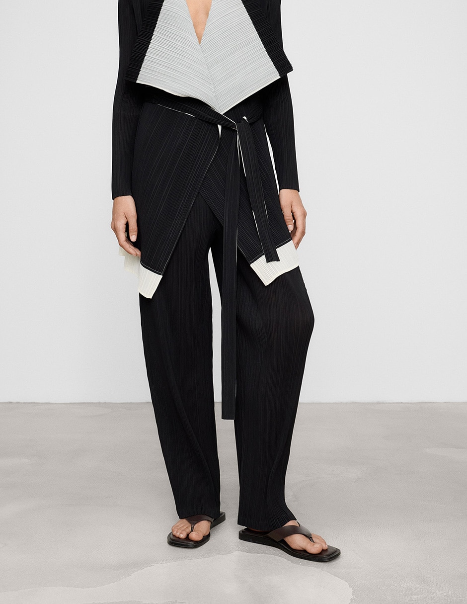 Pantalón plisado recto para mujer