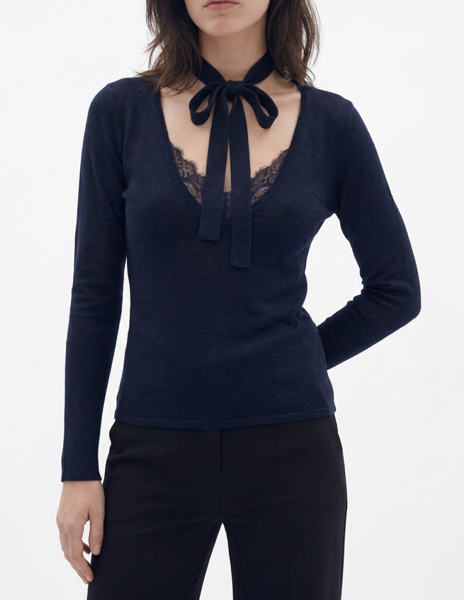 Suéter cuello V para mujer 4