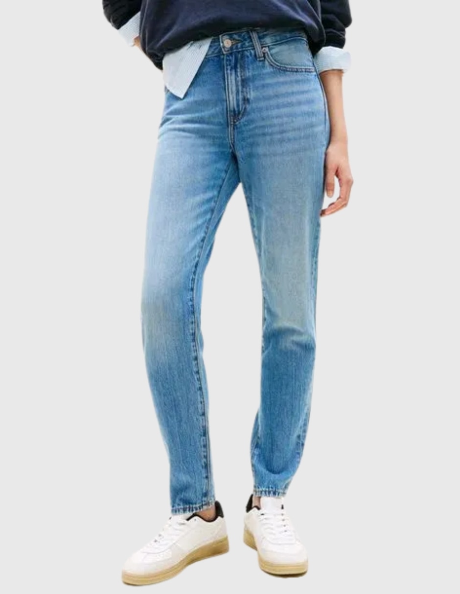 Jeans regular slim media cintura para mujer