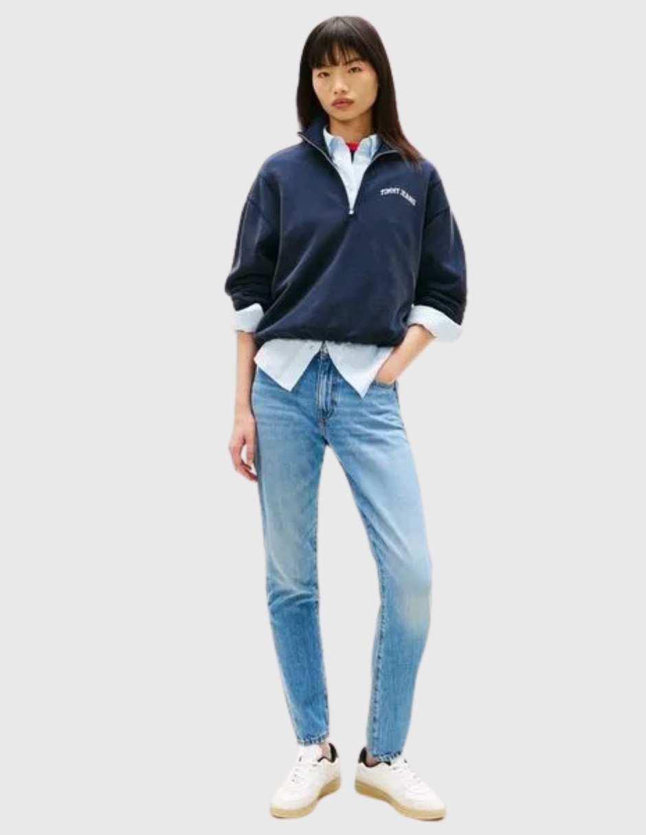 Jeans regular slim media cintura para mujer