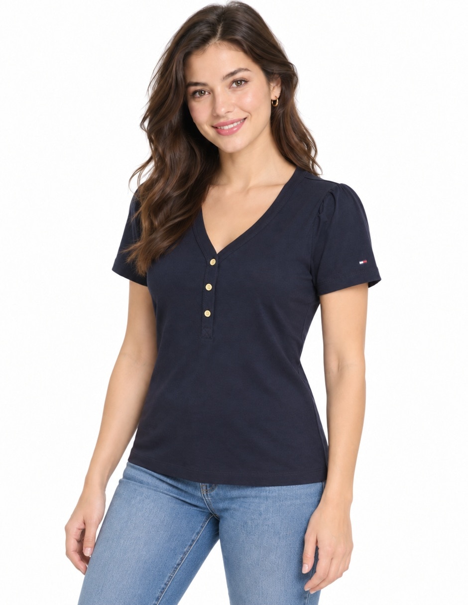 Playera manga XW0864I 400 DW5 cuello V para mujer 5