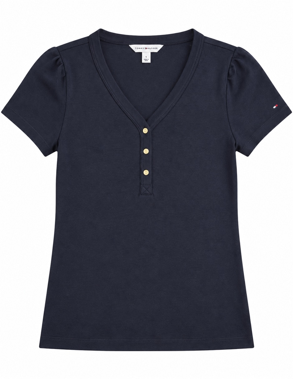 Playera manga XW0864I 400 DW5 cuello V para mujer