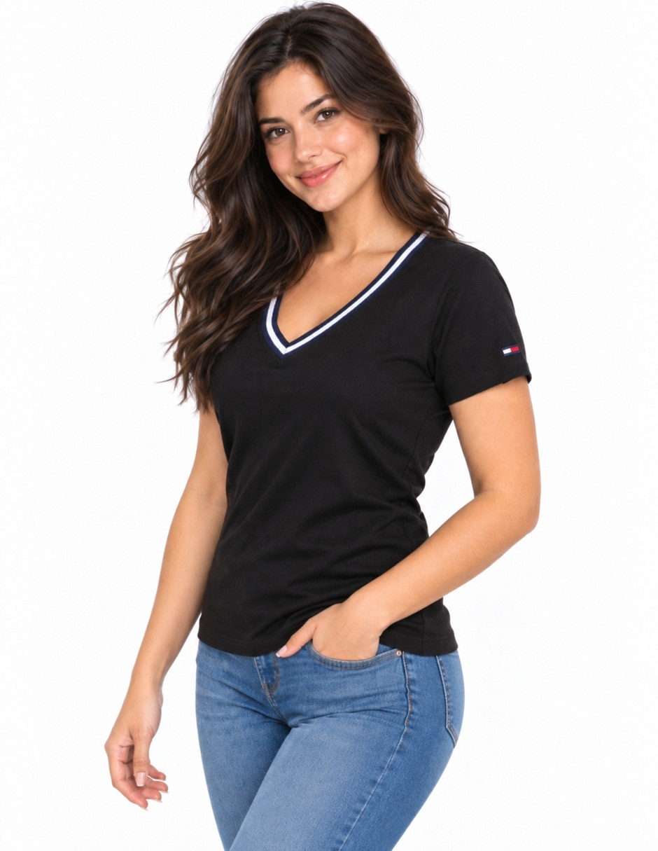 Playera manga cuello v para mujer 5