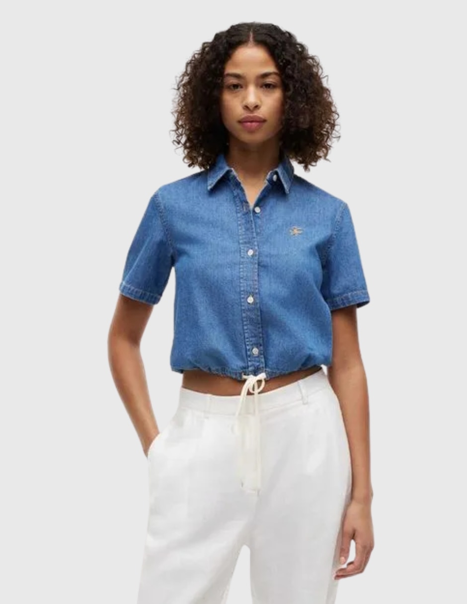 Camisa de algodón pima manga al codo para mujer